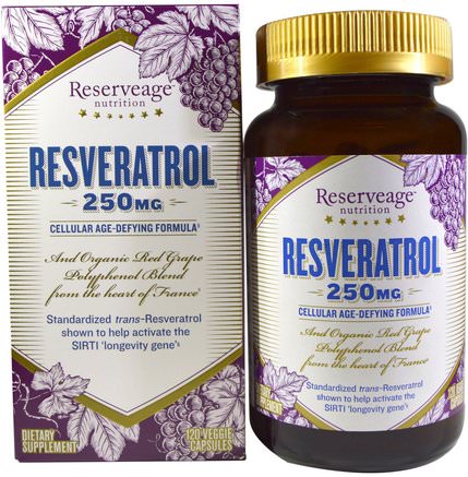 Resveratrol, Cellular Age-Defying Formula, 250 mg, 120 Veggie Caps by ReserveAge Nutrition-Kosttillskott, Resveratrol