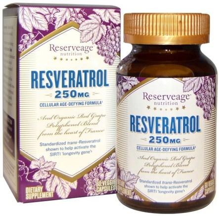 Resveratrol, Cellular Age-Defying Formula, 250 mg, 60 Veggie Caps by ReserveAge Nutrition-Kosttillskott, Resveratrol