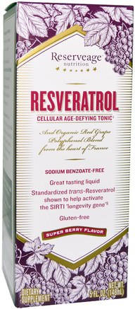Resveratrol, Cellular Age-Defying Tonic, Super Berry Flavor, 5 fl oz (148 ml) by ReserveAge Nutrition-Kosttillskott, Resveratrol, Kaffe Te Och Drycker, Fruktjuicer