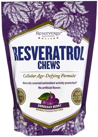 Resveratrol Chews, Bordeaux Berry, 30 Soft Chews by ReserveAge Nutrition-Kosttillskott, Resveratrol, Anti-Aging