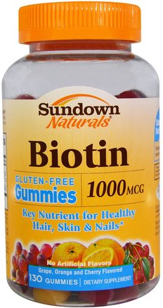Biotin, 1000 mcg, Grape, Orange and Cherry Flavored, 130 Gummies by Sundown Naturals-Värmekänsliga Produkter, Kosttillskott, Gummier