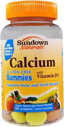 Calcium, with Vitamin D3, Peach, Banana and Cherry Flavored, 50 Gummies by Sundown Naturals-Värmekänsliga Produkter, Kosttillskott, Kalcium, Tuggbara Kalcium