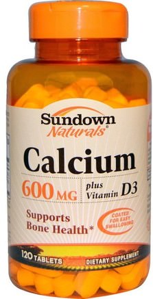 Calcium, Plus Vitamin D3, 600 mg, 120 Tablets by Sundown Naturals-Kosttillskott, Mineraler, Kalcium Vitamin D