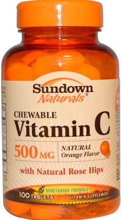 Chewable Vitamin C, Natural Orange Flavor, 500 mg, 100 Tablets by Sundown Naturals-Vitaminer, Vitamin C, C-Vitamin Tuggbar