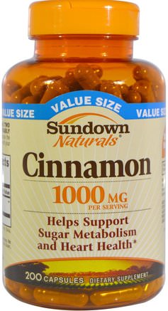 Cinnamon, 1000 mg, 200 Capsules by Sundown Naturals-Örter, Kanel Extrakt