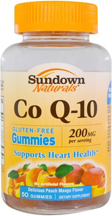 Co Q-10, 200 mg, Peach Mango Flavor, 50 Gummies by Sundown Naturals-Värmekänsliga Produkter, Kosttillskott, Gummier