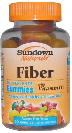Fiber with Vitamin D3, Assorted Fruit Flavors, 50 Gummies by Sundown Naturals-Värmekänsliga Produkter, Kosttillskott, Fiber