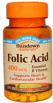 Folic Acid, 400 mcg, 350 Tablets by Sundown Naturals-Vitaminer, Folsyra