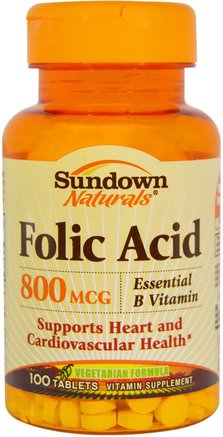 Folic Acid, 800 mcg, 100 Tablets by Sundown Naturals-Vitaminer, Folsyra