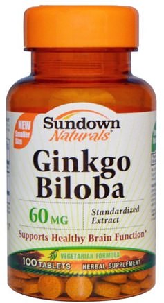 Ginkgo Biloba, Standardized Extract, 60 mg, 100 Tablets by Sundown Naturals-Örter, Ginkgo Biloba