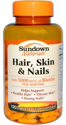 Hair, Skin & Nails, 120 Caplets by Sundown Naturals-Hälsa, Kvinnor, Hud, Hårtillskott, Nageltillskott, Hudtillskott