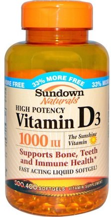 Vitamin D3, 1000 IU, 400 Softgels by Sundown Naturals-Vitaminer, Vitamin D3