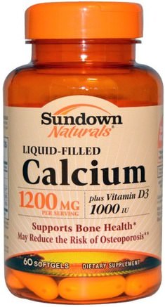 Liquid-Filled Calcium, Plus Vitamin D3, 1200 mg/1000 IU, 60 Softgels by Sundown Naturals-Kosttillskott, Mineraler, Kalcium Vitamin D