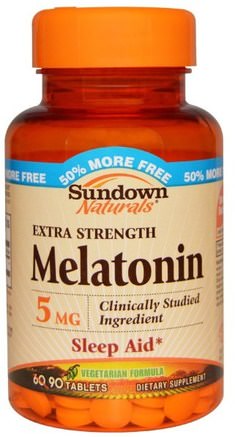 Melatonin, 5 mg, 90 Tablets by Sundown Naturals-Tillskott, Melatonin 5 Mg