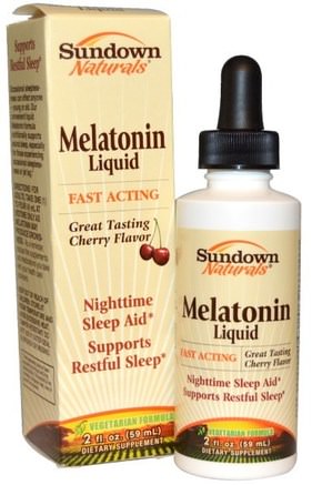 Melatonin Liquid, Cherry Flavor, 2 fl oz (59 ml) by Sundown Naturals-Kosttillskott, Melatonin 1 Mg