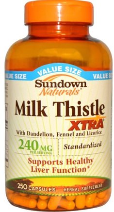 Milk Thistle Xtra, 240 mg, 250 Capsules by Sundown Naturals-Hälsa, Detox, Mjölktistel (Silymarin)