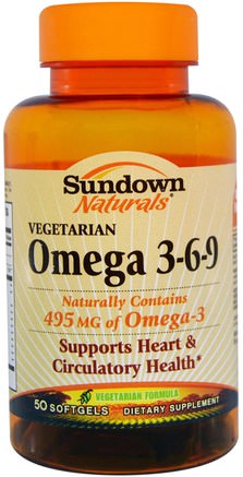 Omega 3-6-9, Vegetarian, 50 Softgels by Sundown Naturals-Kosttillskott, Efa Omega 3 6 9 (Epa Dha), Omega 369 Caps / Tabs