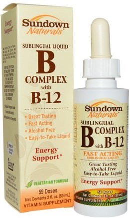 B-Complex with B-12, Sublingual Liquid, 2 fl oz (59 ml) by Sundown Naturals-Vitaminer, Vitamin B, Vitamin B-Vätska, Vitamin B12 - Vätska