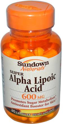 Super Alpha Lipoic Acid, 600 mg, 60 Capsules by Sundown Naturals-Kosttillskott, Antioxidanter, Alfa-Liposyra, Alfa-Liposyra 600 Mg