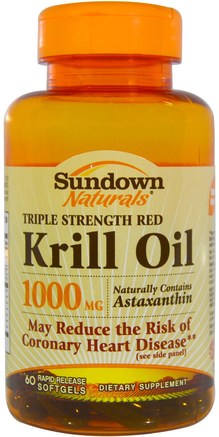 Triple Strength Red Krill Oil, 1000 mg, 60 Rapid Release Softgels by Sundown Naturals-Kosttillskott, Efa Omega 3 6 9 (Epa Dha), Krillolja