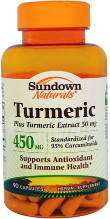 Turmeric, 450 mg, 90 Capsules by Sundown Naturals-Kosttillskott, Antioxidanter, Curcumin, Gurkmeja