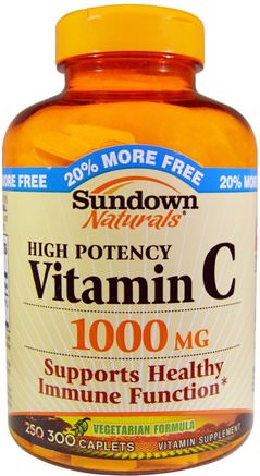 Vitamin C, 1000 mg, 300 Caplets by Sundown Naturals-Vitaminer, Vitamin C