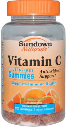 Vitamin C Gummies, Gluten-Free, Orange Flavor, 90 Gummies by Sundown Naturals-Värmekänsliga Produkter, Vitaminer, C-Vitaminer