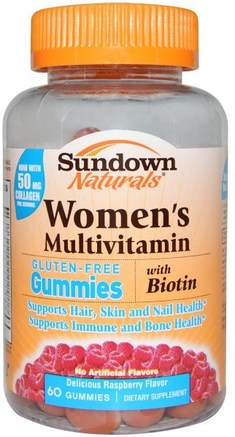 Womens Multivitamin, Gluten Free, Raspberry Flavor, 60 Gummies by Sundown Naturals-Värmekänsliga Produkter, Vitaminer, Kvinnor Multivitaminer