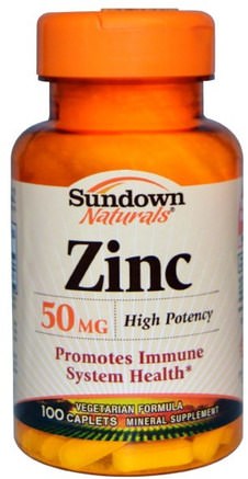 Zinc, High Potency, 50 mg, 100 Caplets by Sundown Naturals-Kosttillskott, Mineraler, Zink