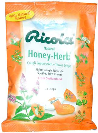Natural Honey Herb, 24 Drops by Ricola-Hälsa, Kall Influensa Och Virus, Halsvårdspray, Hostdroppar