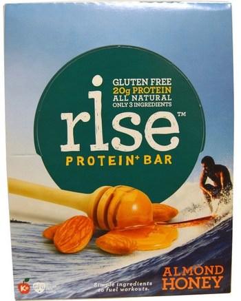 Protein + Bar, Almond Honey, 12 Bars, 2.1 oz (60 g) Each by Rise Bar-Kosttillskott, Näringsstänger, Proteinstänger