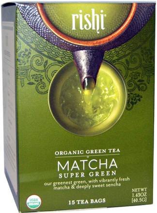 Organic Green Tea, Matcha Super Green, 15 Tea Bags 1.43 oz (40.5 g) by Rishi Tea-Mat, Örtte, Grönt Te