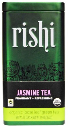 Organic Loose Leaf Green Tea, Jasmine, 1.94 oz (55 g) by Rishi Tea-Mat, Örtte, Grönt Te