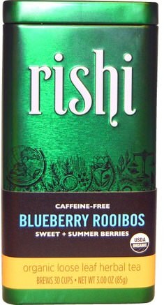 Organic Loose Leaf Herbal Tea, Blueberry Rooibos, Caffeine-Free, 3.00 oz (85 g) by Rishi Tea-Mat, Örtte, Rooibos Te