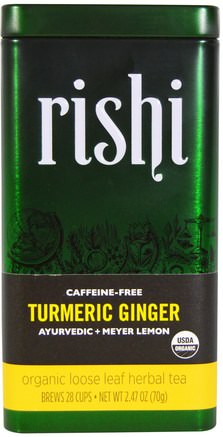 Turmeric Ginger, Organic Loose Leaf Herbal Tea, Ayurvedic + Meyer Lemon, 2.47 oz (70 g) by Rishi Tea-Kosttillskott, Antioxidanter, Curcumin, Mat, Örtte