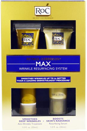 Retinol Correxion, Max Wrinkle Resurfacing System, 2 Product Kit, 1.0 fl oz (30 ml) Each by RoC-Skönhet, Ansiktsvård, Krämer Lotioner, Serum