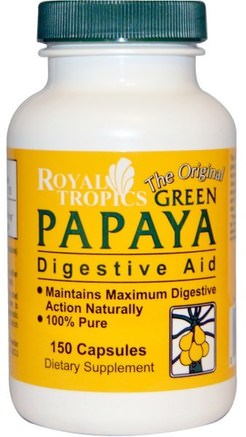 The Original Green Papaya, Digestive Aid, 150 Capsules by Royal Tropics-Kosttillskott, Enzymer, Papaya Papain