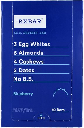 Protein Bars, Blueberry, 12 Bars, 1.83 oz (52 g) Each by RXBAR-Kosttillskott, Näringsrika Barer, Mellanmål
