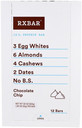 Protein Bars, Chocolate Chip, 12 Bars, 1.83 oz (52 g) Each by RXBAR-Kosttillskott, Näringsrika Barer, Mellanmål