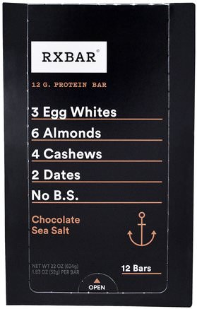 Protein Bars, Chocolate Sea Salt, 12 Bars, 1.83 oz (52 g) Each by RXBAR-Kosttillskott, Näringsrika Barer, Mellanmål
