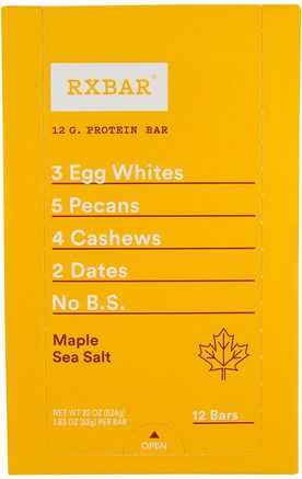 Protein Bars, Maple Sea Salt, 12 Bars, 1.83 oz (52 g) Each by RXBAR-Kosttillskott, Näringsrika Barer, Mellanmål