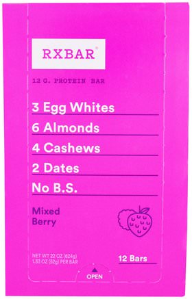 Protein Bars, Mixed Berry, 12 Bars, 1.83 oz (52 g) Each by RXBAR-Kosttillskott, Näringsrika Barer, Mellanmål