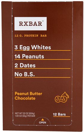 Protein Bars, Peanut Butter Chocolate, 12 Bars, 1.83 oz (52 g) Each by RXBAR-Kosttillskott, Näringsrika Barer, Mellanmål
