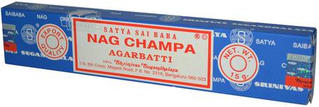 Satya, Nag Champa Agarbatti Incense, 10 Sticks, (15 g) by Sai Baba-Bad, Skönhet, Aromterapi Eteriska Oljor, Rökelse