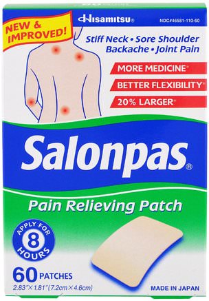 Pain Relieving Patch, 60 Patches, 2.83x1.81 by Salonpas-Hälsa, Ryggsmärta