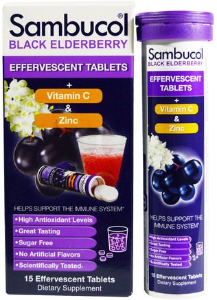 Black Elderberry, Effervescent Tablets, 15 Effervescent Tablets by Sambucol-Hälsa, Kall Influensa Och Viral, Elderberry (Sambucus), Immunförsvar