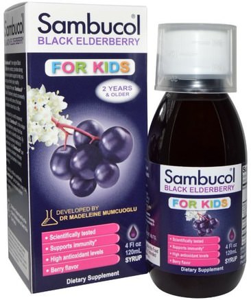 Black Elderberry, Immune System Support, For Kids, Syrup, 4 fl oz (120 ml) by Sambucol-Barns Hälsa, Kosttillskott Barn, Kall Influensa Och Virus, Immunsystem