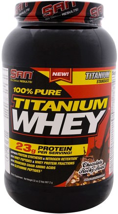 100% Pure Titanium Whey, Chocolate Rocky Road, 32 oz (907.2 g) by SAN Nutrition-Sport, Kosttillskott, Vassleprotein