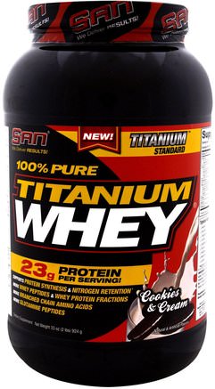 100% Pure Titanium Whey, Cookies & Cream, 33 oz (924 g) by SAN Nutrition-Sport, Kosttillskott, Vassleprotein