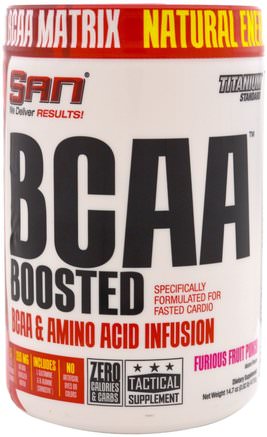 BCAA Boosted, Furious Fruit Punch, 14.7 oz (417.6 g) by SAN Nutrition-Sport, Kosttillskott, Bcaa (Förgrenad Aminosyra)